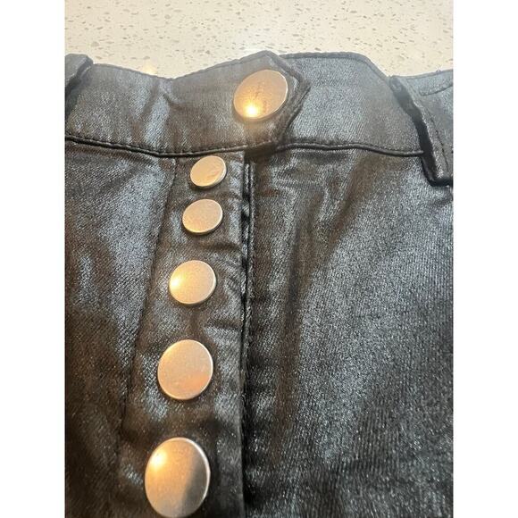 H&M BLACK SHINY PANTS BUTTON FLY WITH ANKLE ZIPPERS WOMENS SIZE 8 - Picture 2 of 6